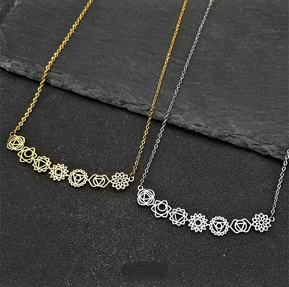 Colar feminino em ouro 14K com os 7 chakras – Talismã de energia Kundalini, joia espiritual de prata para yoga. 4
