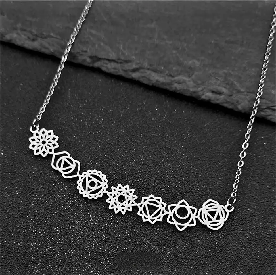 Colar feminino em ouro 14K com os 7 chakras – Talismã de energia Kundalini, joia espiritual de prata para yoga. 5