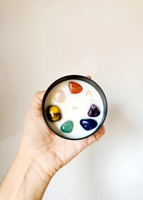 Vela energética 7 dos sete chakras, com quartzo e cristais REIKI aplicados, kit de Reiki à distância para cura, proteção e equilíbrio, presente de