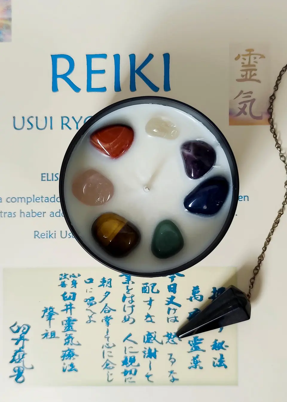 Vela energética 7 dos sete chakras, com quartzo e cristais REIKI aplicados, kit de Reiki à distância para cura, proteção e equilíbrio, presente de 2