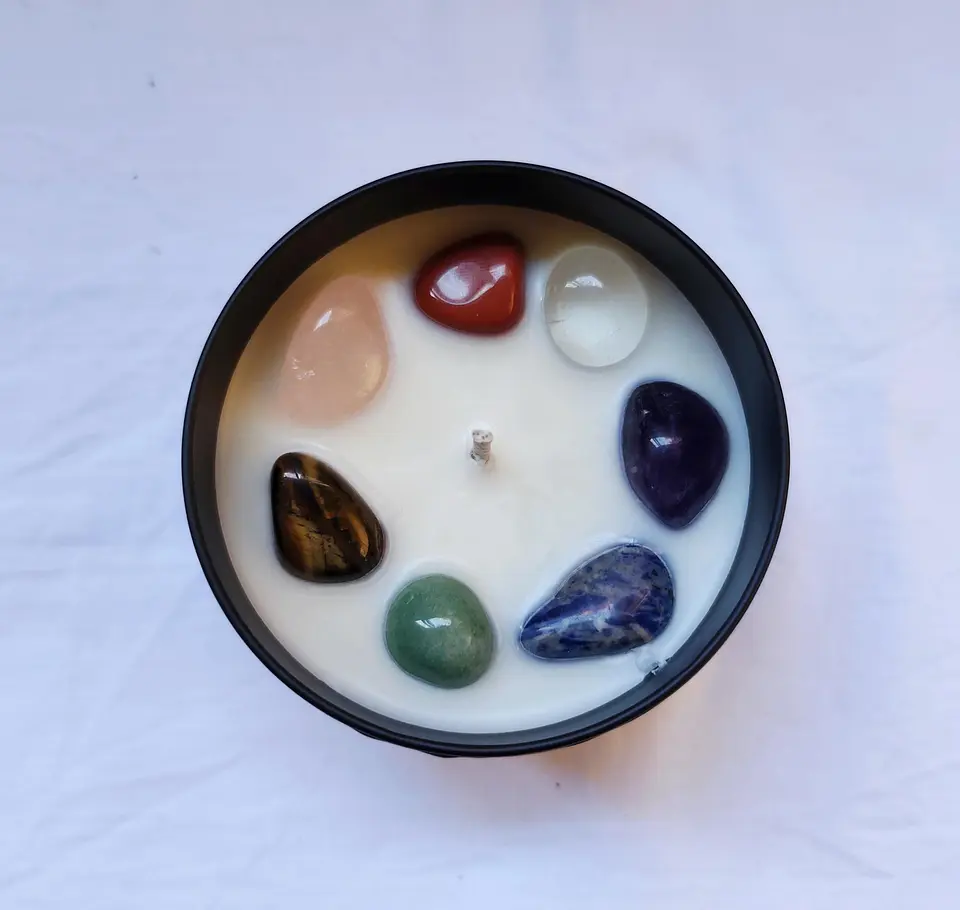 Vela energética 7 dos sete chakras, com quartzo e cristais REIKI aplicados, kit de Reiki à distância para cura, proteção e equilíbrio, presente de 8