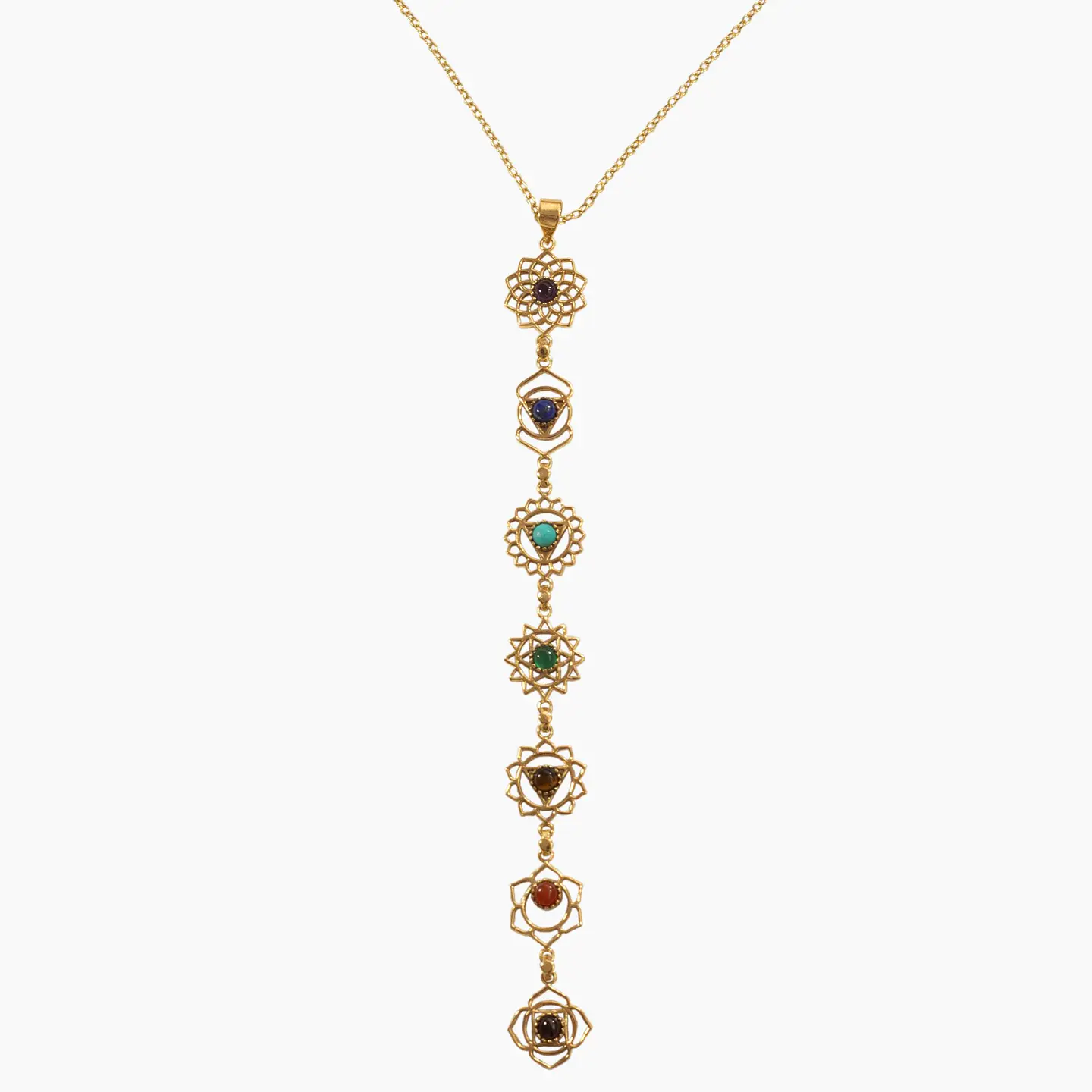 Pingente de pedra dos chakras - colar do karma - colar delicado dourado - colar em camadas - joias dos chakras 6