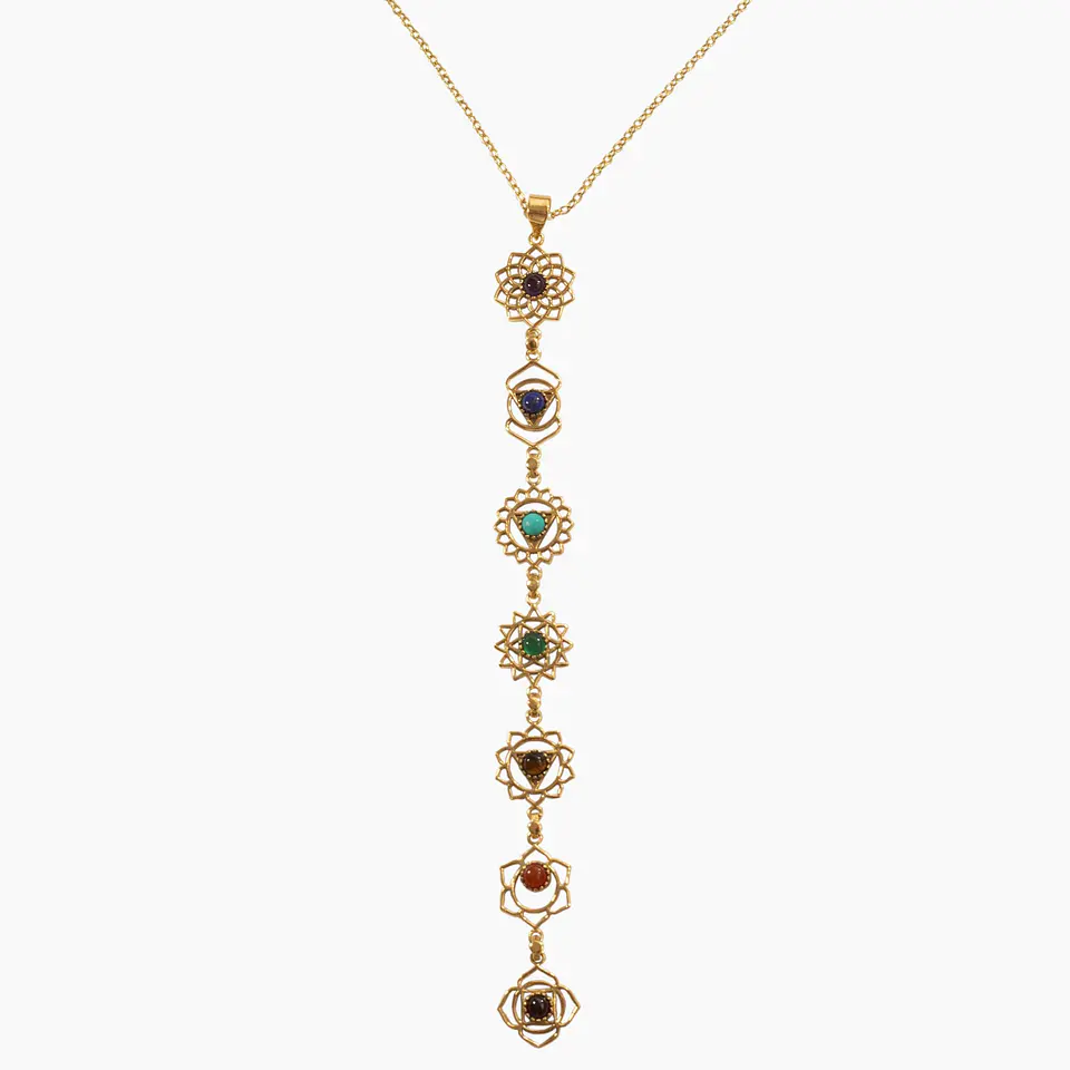 Pingente de pedra dos chakras - colar do karma - colar delicado dourado - colar em camadas - joias dos chakras 6