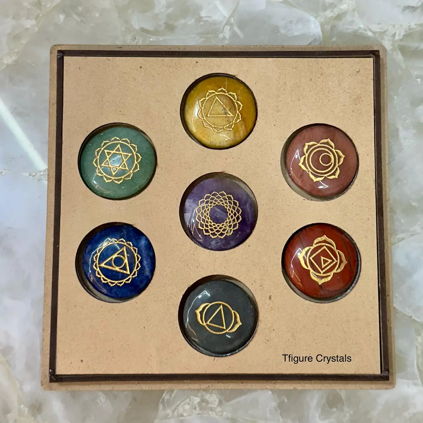 Conjunto de 7 Pedras de Cura dos Chakras: Cristais de Meditação Reiki com caixa de madeira, Cristais para Mestres Curadores 3