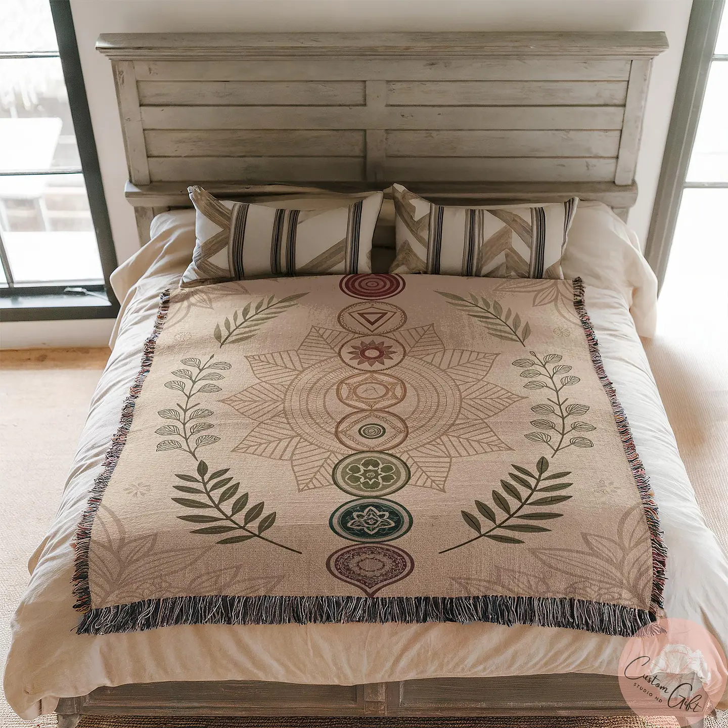 Manta de Inverno Harmonia dos Chakras, Cobertor Aconchegante para Meditação, Decoração Espiritual Relaxante, Acessório Boho para Casa, Presente de 5