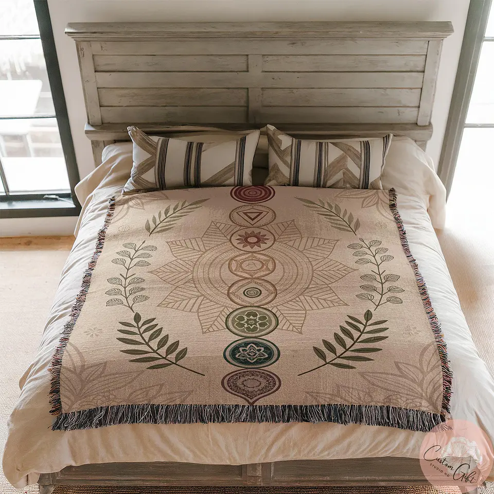 Manta de Inverno Harmonia dos Chakras, Cobertor Aconchegante para Meditação, Decoração Espiritual Relaxante, Acessório Boho para Casa, Presente de 5