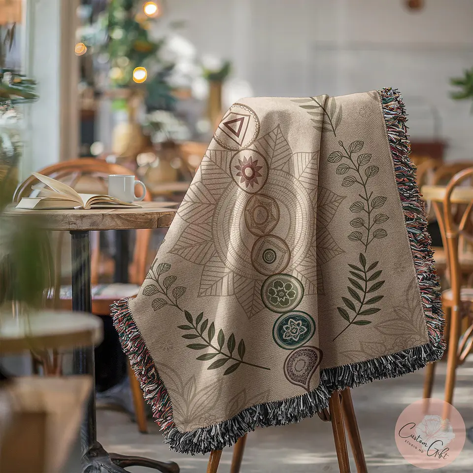 Manta de Inverno Harmonia dos Chakras, Cobertor Aconchegante para Meditação, Decoração Espiritual Relaxante, Acessório Boho para Casa, Presente de 6
