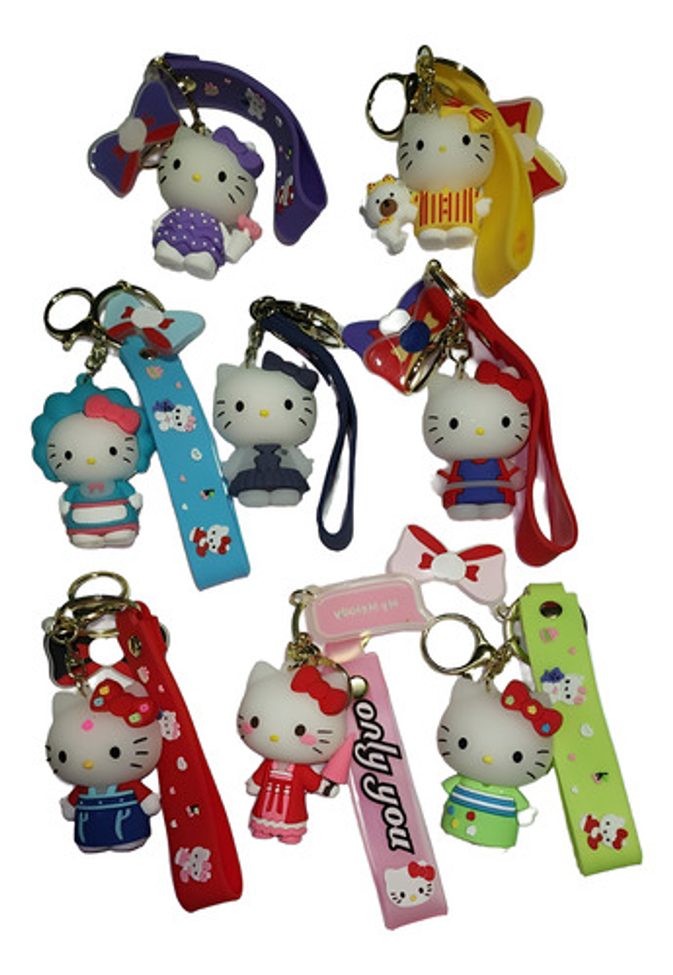 8 Llaveros De Hello Kitty, Goma Suave De Pvc, Disfraces 1