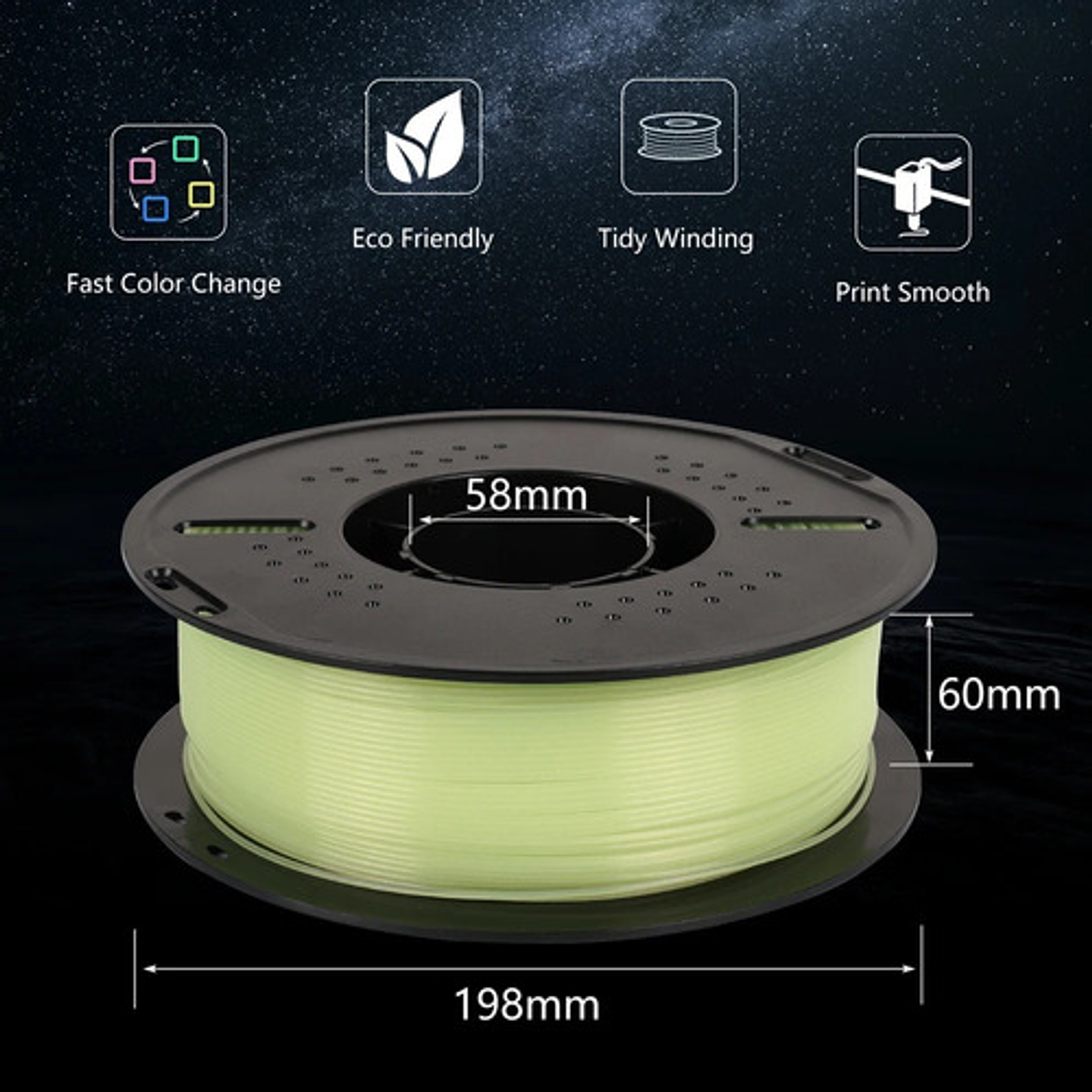 Filamento Pla Luminoso 1.75mm 1kg Kingroon Para Impresora 3d Verde Luminoso 2