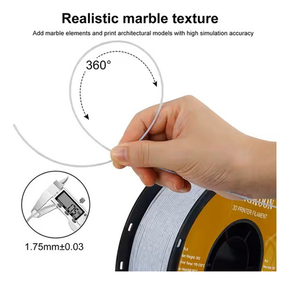 Filamento Pla Kingroon Marmol 1.75mm 1kg Para Impresora 3d Mármol 3