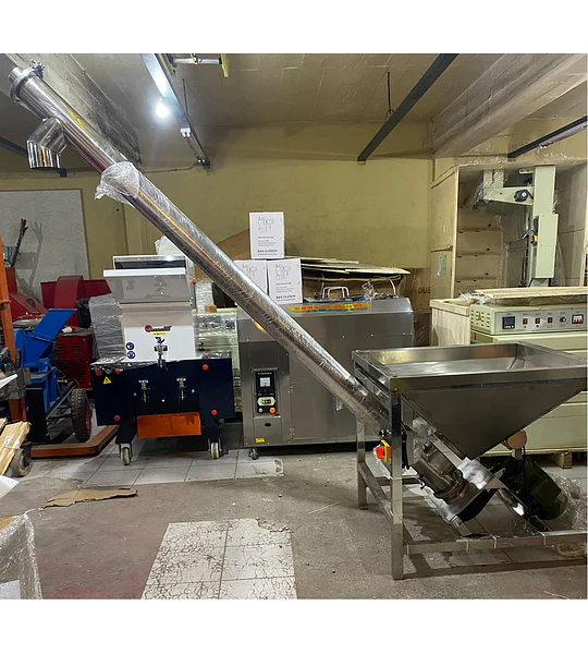 Transportador sin fin con tolva acero inoxidable 2m 220V r3m rosco tornillo helicoidal inclinado (granos granulos polvo solidos)