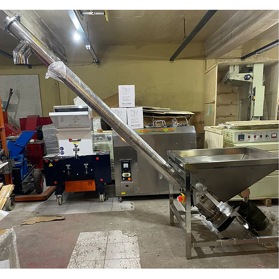 Transportador sin fin con tolva acero inoxidable 2m 220V r3m rosco tornillo helicoidal inclinado (granos granulos polvo solidos)