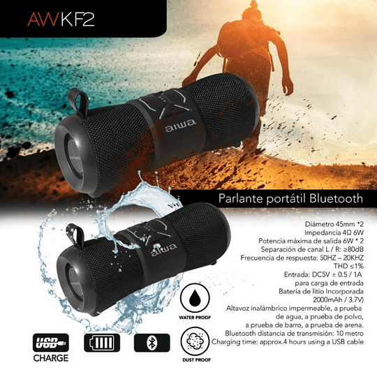 Parlante Bluetooth Waterproof Black AWKF2B Aiwa