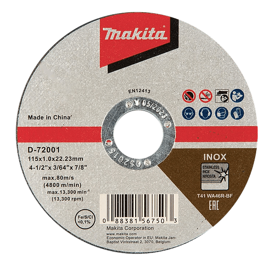 Disco Abrasivo Corte Acero Inox 4-1/2″  10-500 unidades D-72001 Makita