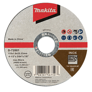 Disco Abrasivo Corte Acero Inox 4-1/2″  10-500 unidades D-72001 Makita