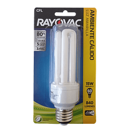 Pack Ampolletas de ahorro tubo luz cálida 15w 850 Lúmenes Rayovac