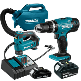 kit hogar makita inalámbrico 18v Taladro percutor + Aspiradora + inflador DCL184RF-1  Makita