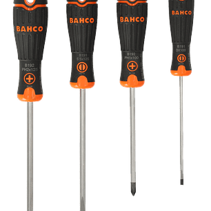 Juego de destornilladores ranurados/Phillips BahcoFit con mango de goma 4 pzs B219.004