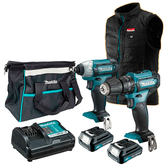 Kit inalámbrico Taladro percutor + atornillador de impacto CLX228 + Chaqueta térmica de REGALO! MAKITA 