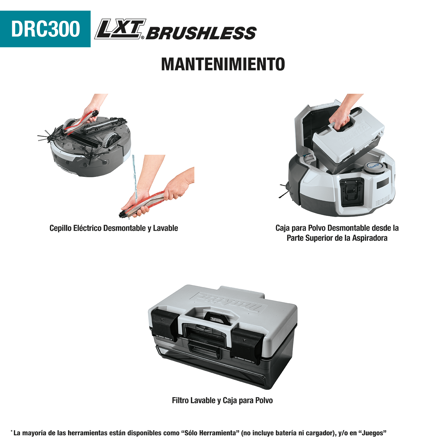 Aspiradora Robot Inalámbrica LXT® Litio‑Ion BL HEPA 18Vx2 DRC300Z-1 Makita 6