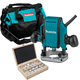 Kit Fresadora / Rebajadora 3/8 900W + juego 12 pzs + Bolso de Regalo RP0900X3-1 Makita