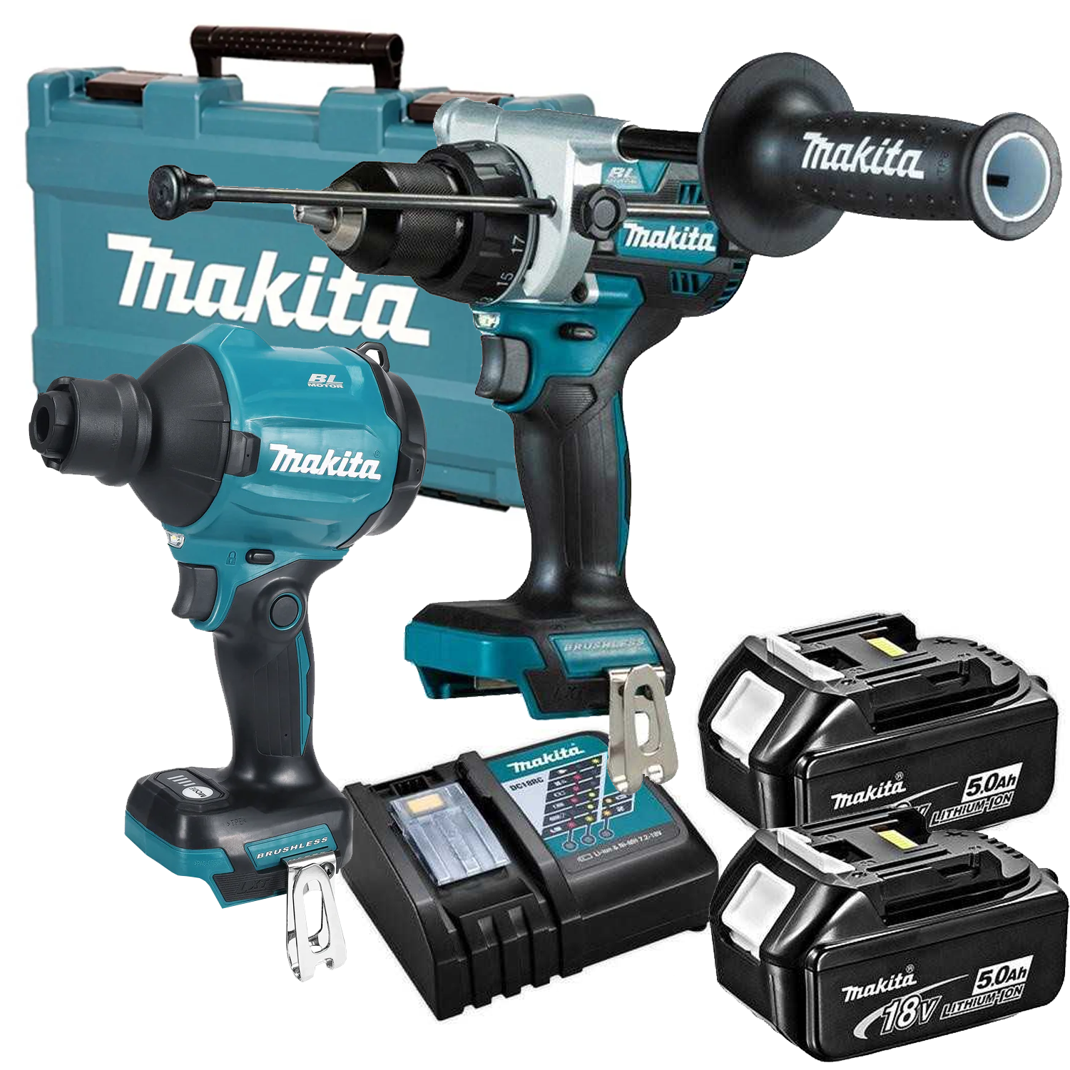Combo Taladro percutor 13mm + pistola sopladora 18v DHP486RTE-1 Makita 1