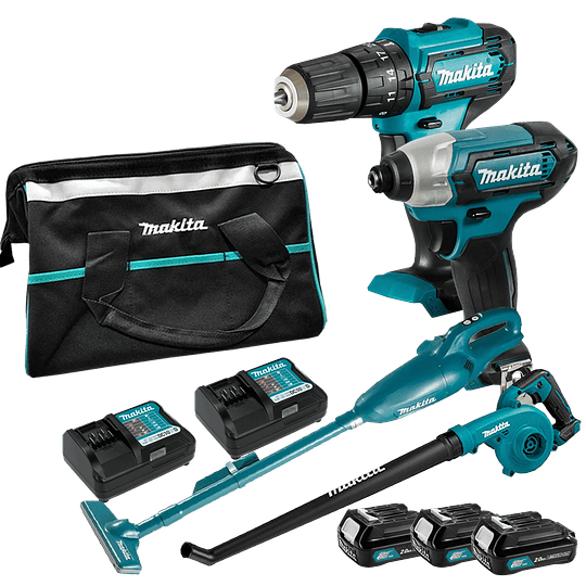 Combo Aspiradora + Soplador + Taladro percutor + Atornillador de impacto 12v CLX248-1 Makita