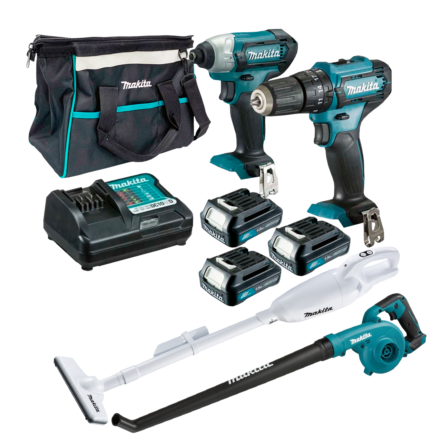 Combo Aspiradora + Soplador + Taladro percutor + Atornillador de impacto 12v CLX248-1 Makita 1