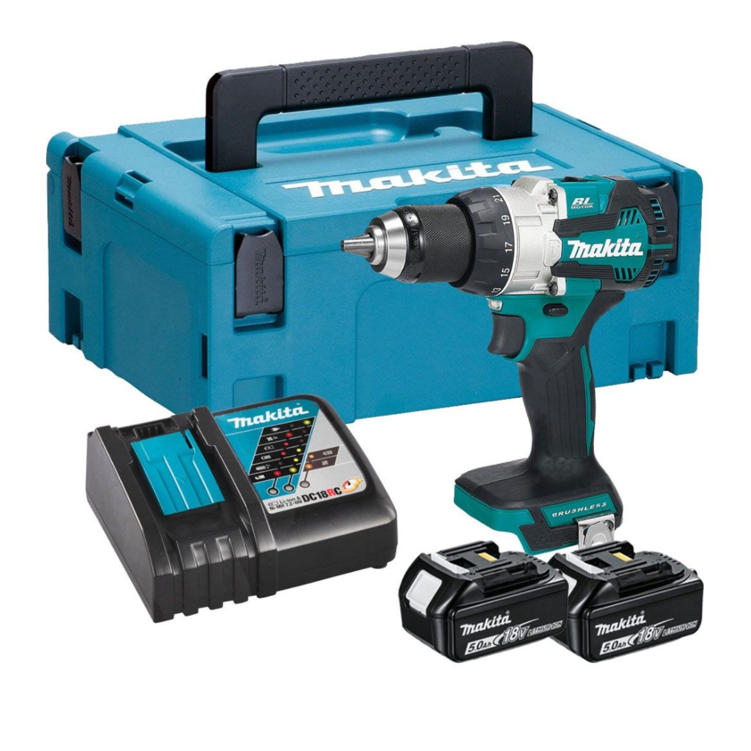 Taladro percutor 13mm inalámbrico 18v BL DHP489RTJ Makita 1
