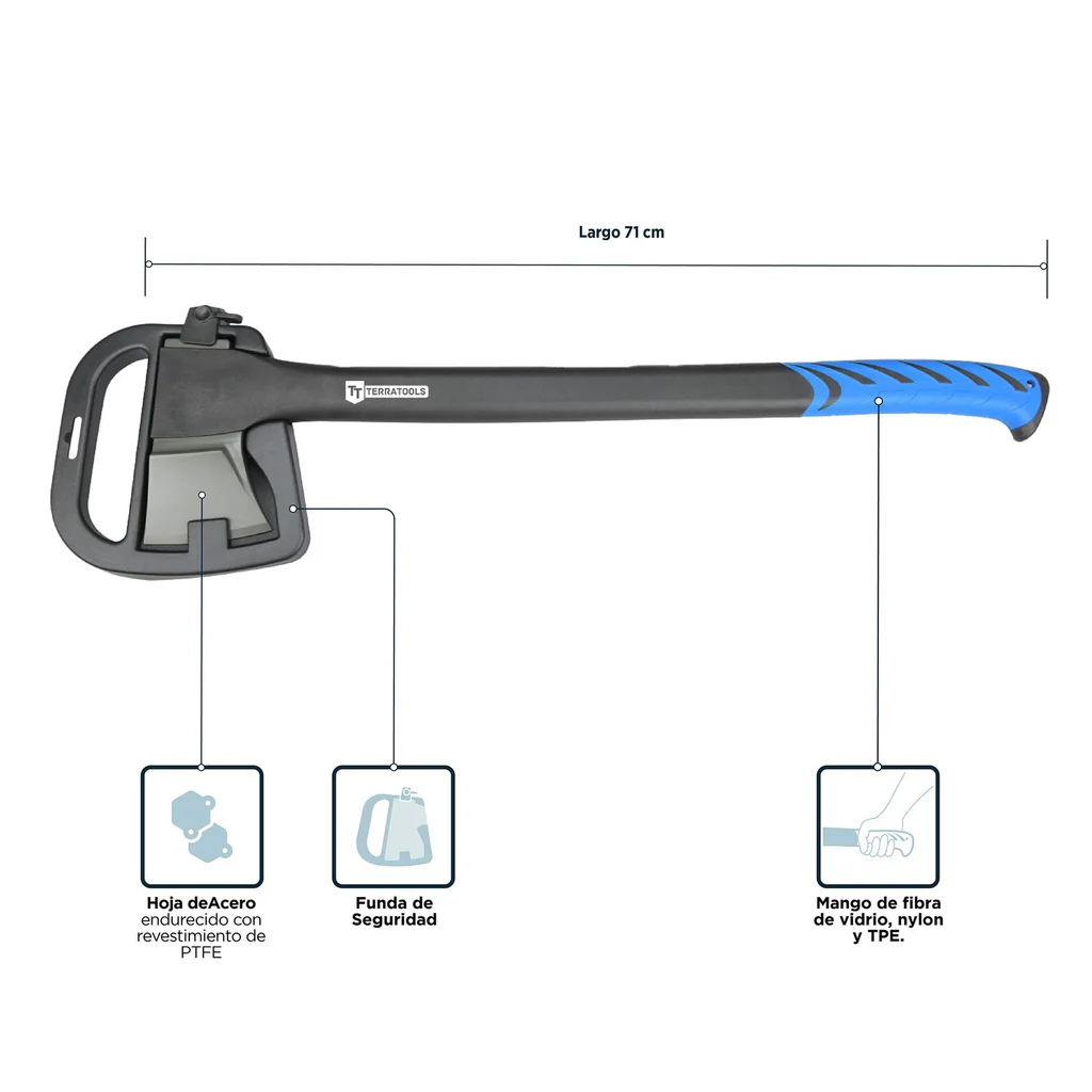 Hacha Leñera TerraTools 71cm antideslizante con hoja resistente 2