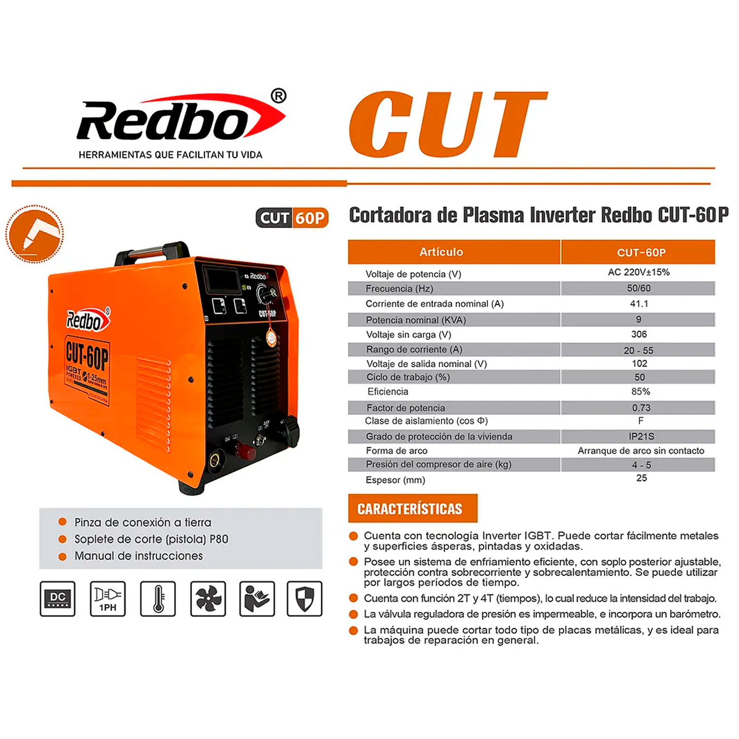 Cortador de plasma 60 Amp CUT-60p Redbo 2