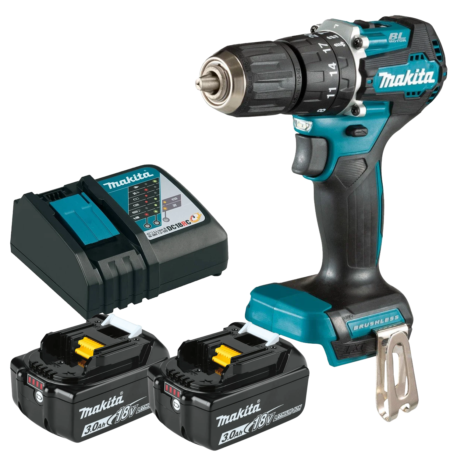 Taladro percutor inalámbrico 18V BL 13mm DHP487RFX4-1 Makita 1