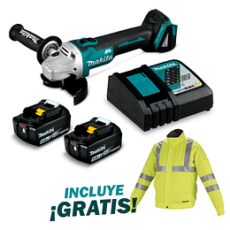 Esmeril angular Inalámbrico 18v 4 1/2" + chaqueta ventilada BL DGA458RTE-3 Makita