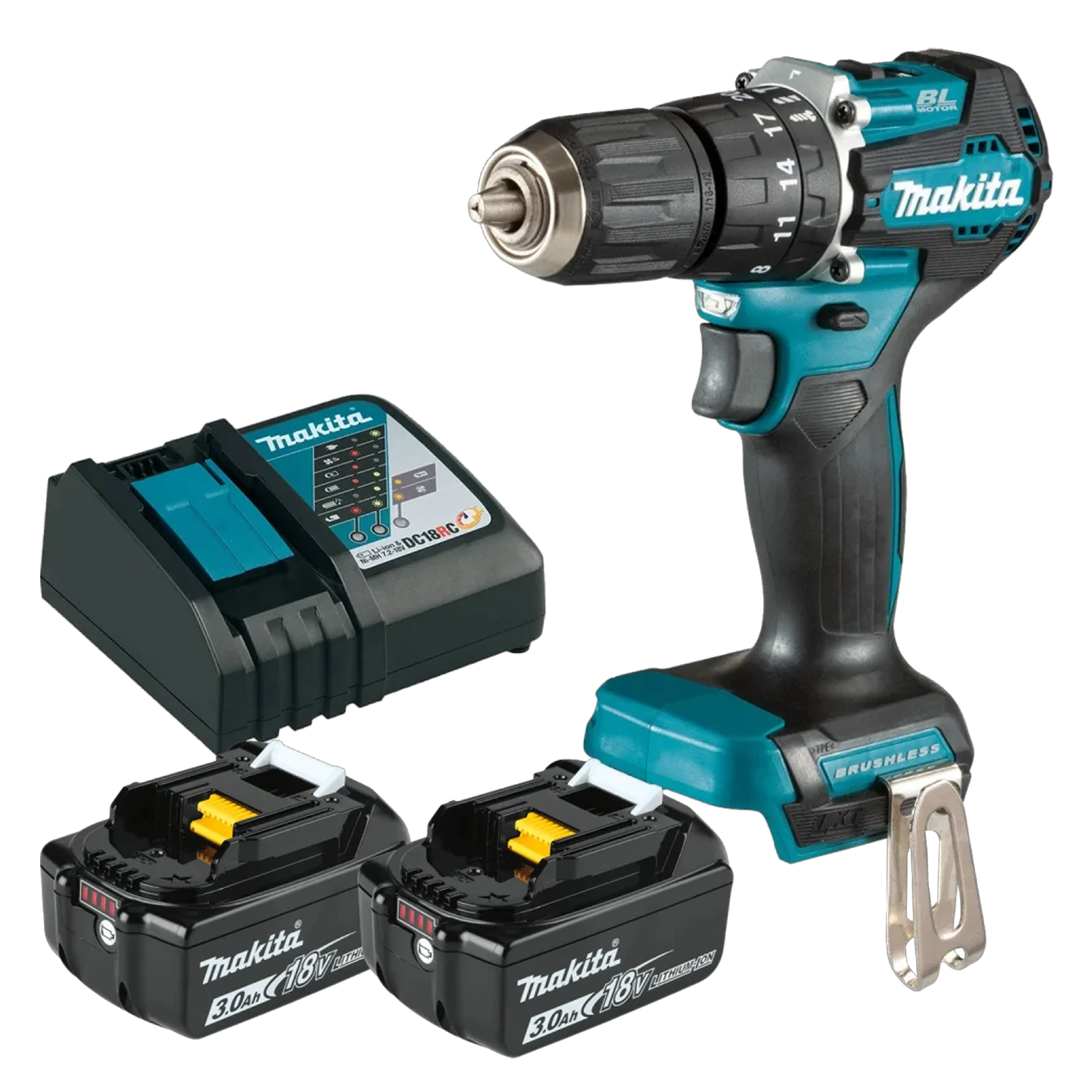 Taladro percutor inalámbrico 18v 13mm DHP490RFX2 Makita 1