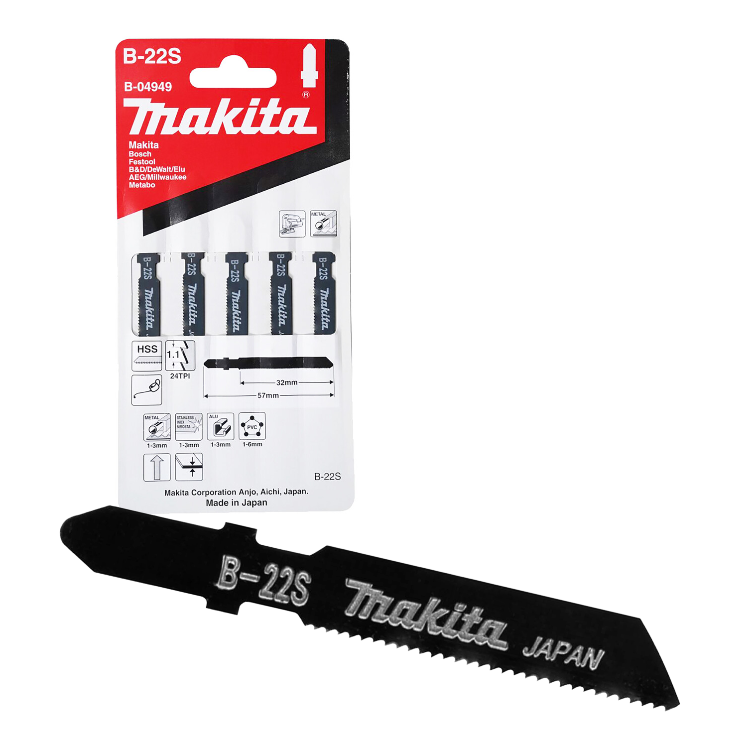 Set 5 Pzs. hojas de calar 32mm x 24D Plastico / Aluminio / Acero B-04949 Makita 1