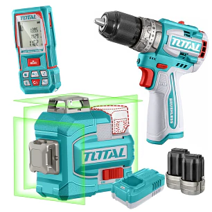 Combo Taladro percutor inalambrico 16v + Nivel Laser + Medidor laser TOSLI250101 Total