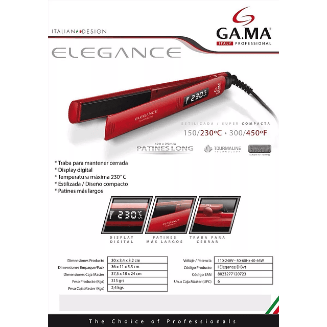 Plancha De Cabello Ga.ma Italy Elegance Digital Roja