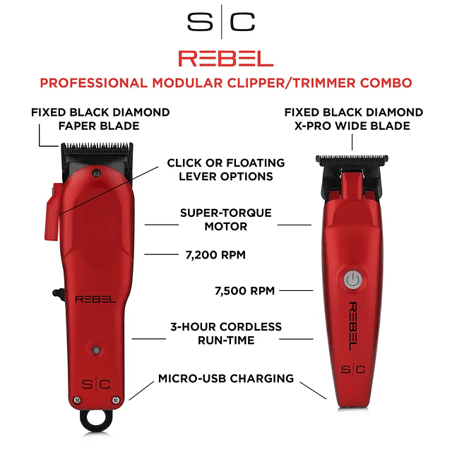 Stylecraft Rebel COMBO  Clipper +  Trimmer  - ROJO