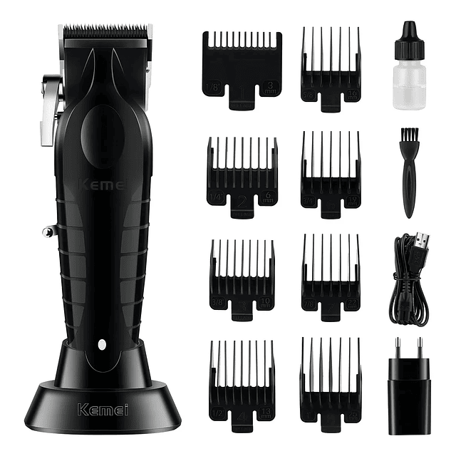 CLIPPER - CORTADORA  Kemei 2296 Negra con 8 Peines y Carga Rápida