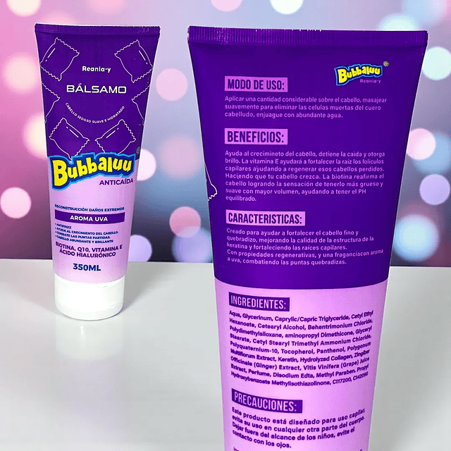 Bálsamo bubbaluu uva - Acondicionador Anticaida Biotina Q10 Vitamina E Uva