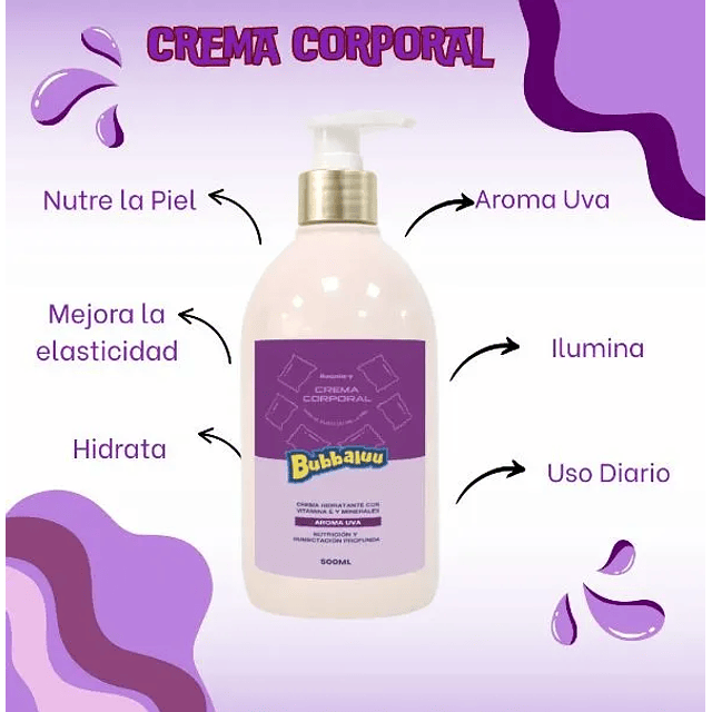 Crema Corporal Hidratante Bubbaluu 500ml Fragancia Uva Uva