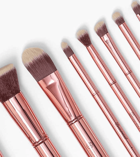 BH Cosmetics - Conjunto de 11 pincéis + bolsa - Metal Rose