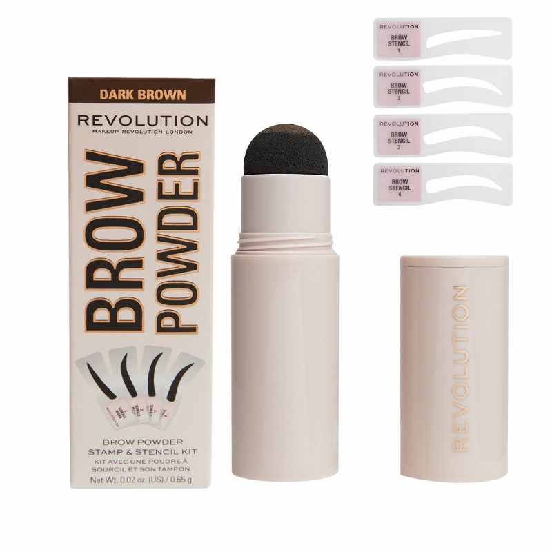 Revolution - Kit de carimbo e estêncil de sobrancelhas - Dark Brown 1