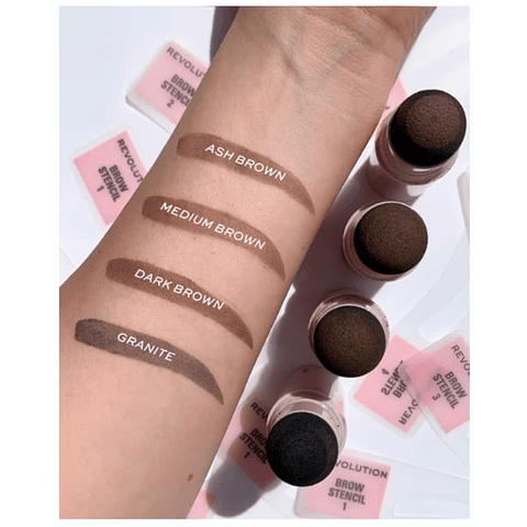 Revolution - Kit de carimbo e estêncil de sobrancelhas - Dark Brown