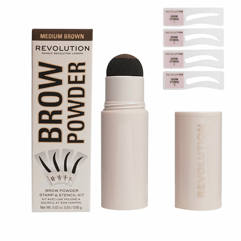 Revolution - Kit de carimbo e estêncil de sobrancelhas - Medium Brown