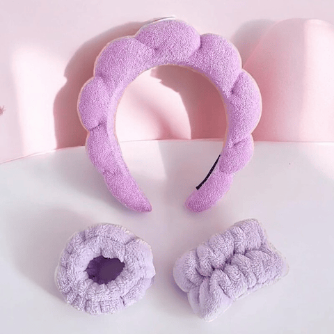 Maquiwakeup - Conjunto de faixa de cabeça e pulseira de spa (lilás)
