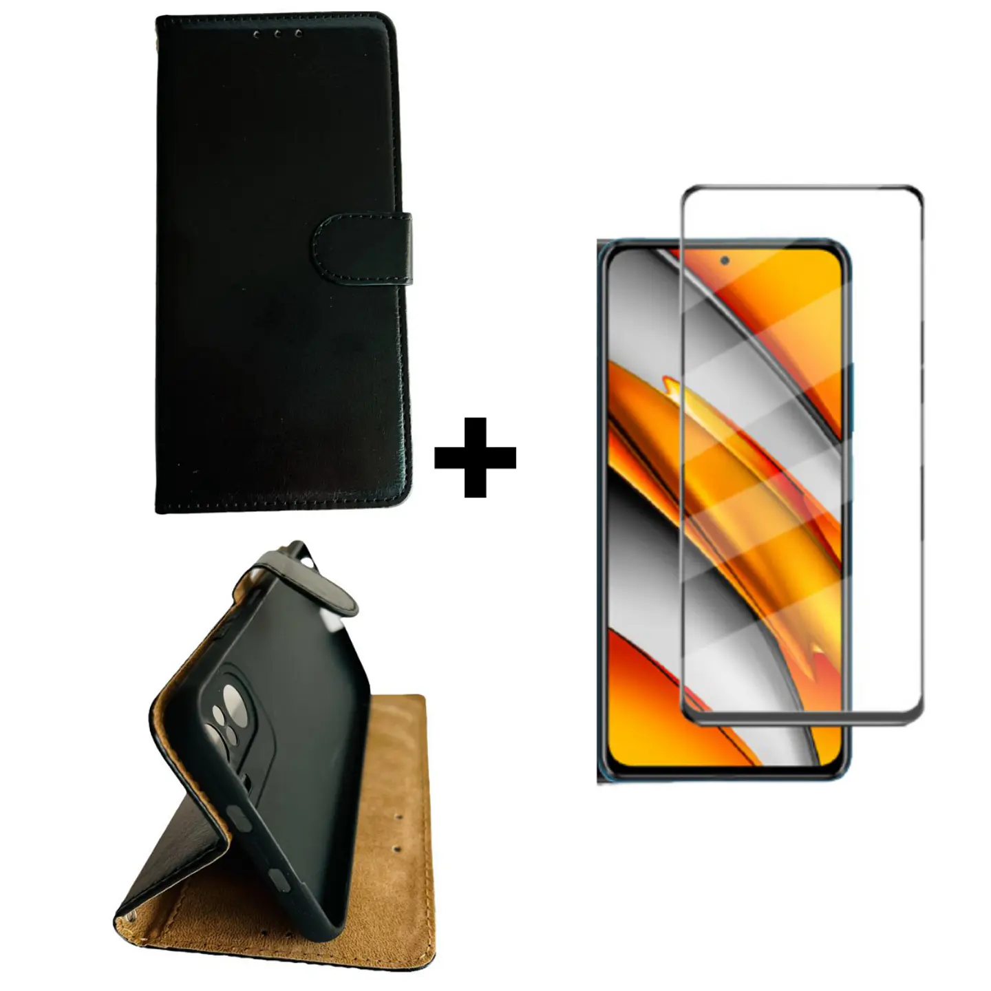 Carcasa Para Xiaomi Poco F3 Flip Cover Agenda + Mica Lámina   1