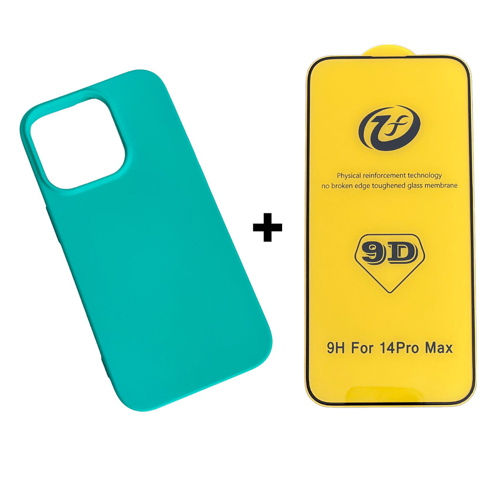 Carcasa Para iPhone 14 Pro Max Silicona Color + Mica Lámina