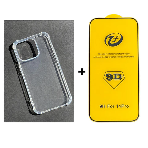 Carcasa Para iPhone 14 Pro Transparente Reforzada + Mica Lámina