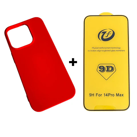 Carcasa Para iPhone 14 Pro Max Silicona Color + Mica Lámina